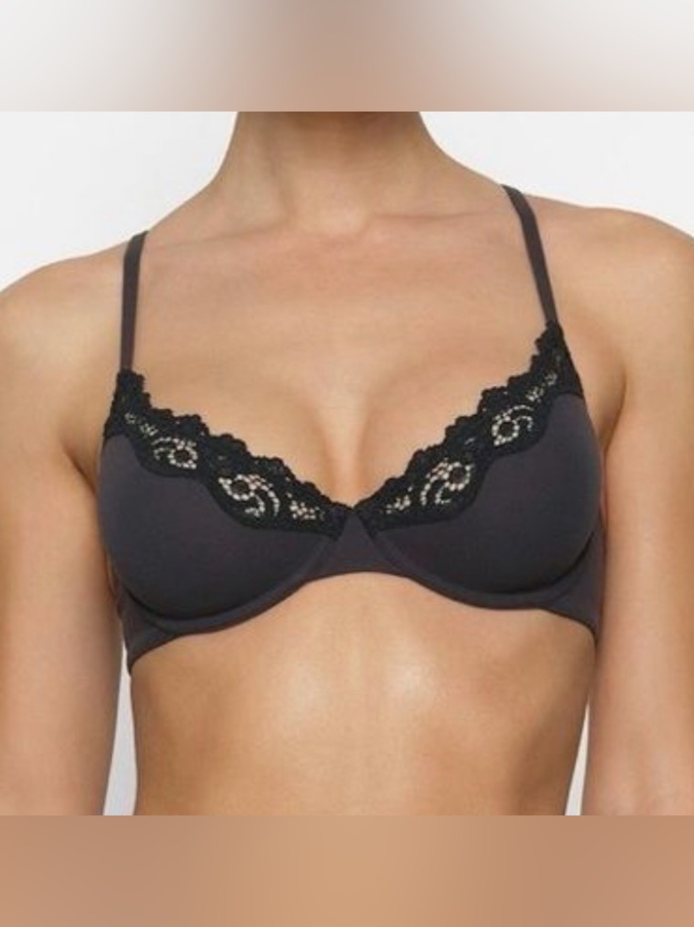 SKIMS Dark Gray Underwire Bra with Black Lace